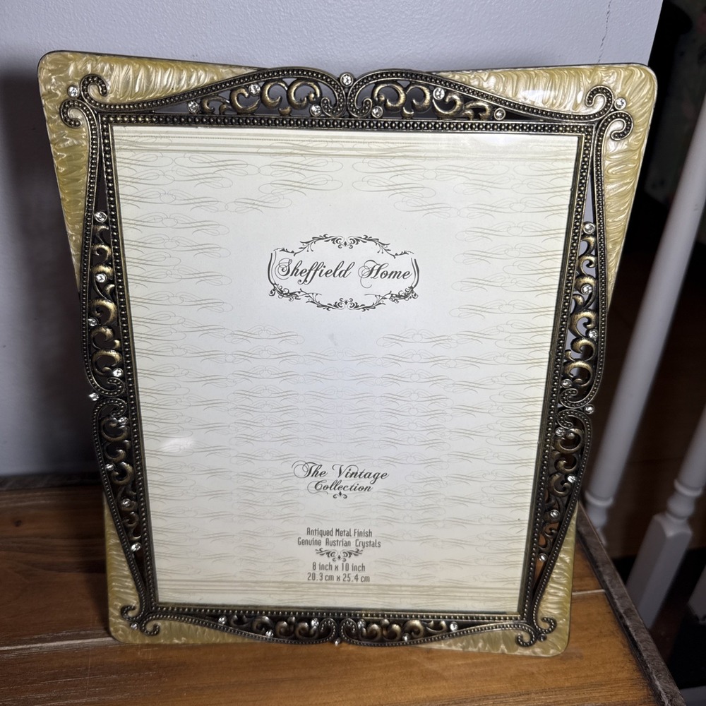 Sheffield Home Vintage Collection Picture Frame 8x10 Beige Enamel & Goldtone
